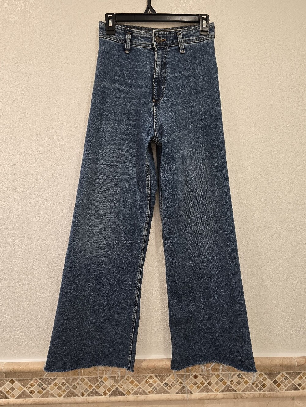 Zara Wide Leg High Rise Blue Jeans 4